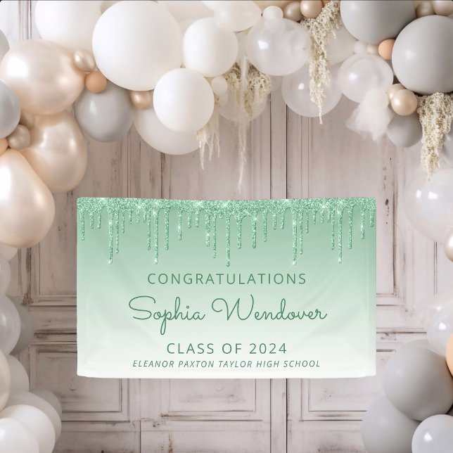 2024 Chic Green Glitter Drip Graduation Banner (Creator Uploaded)