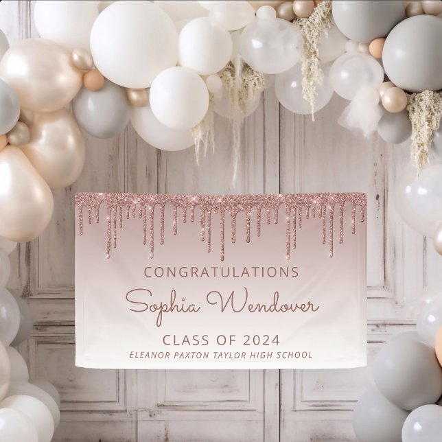 2024 Chic Rose Gold Glitter Drip Graduation Banner (Creator Uploaded)