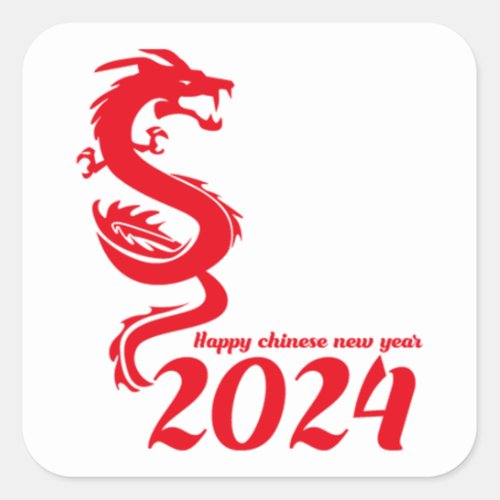2024 Chinese New Year Happy Year of the Dragon Square Sticker