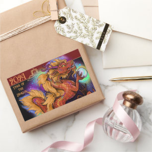 2024 Chinese Zodiac Year of the Dragon New Years Rectangular Sticker