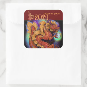2024 Chinese Zodiac Year of the Dragon New Years Square Sticker