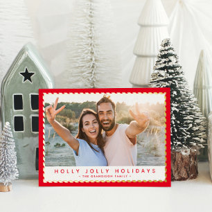 2024 CHRISTMAS PHOTO classy simple gold border red Foil Holiday Card