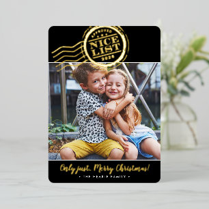 2024 CHRISTMAS PHOTO cute Nice List stamp black Foil Holiday Card