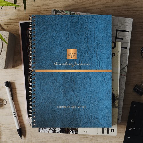 2024 Classy elegant blue leather gold monogrammed Planner