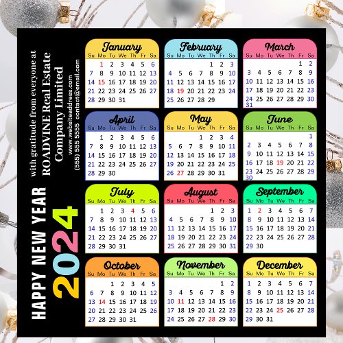 2024 Color Calendar Modern Black Corporate Magnet