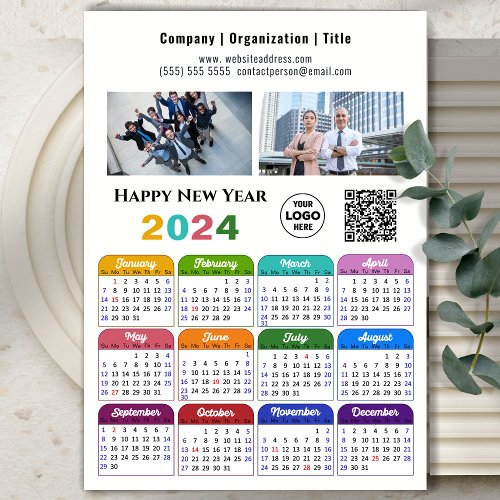 2024 Color Calendar US Holidays Corporate Magnetic