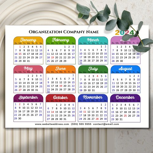 2024 Color Calendar US Holidays Corporate Magnetic