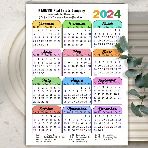 2024 Color Calendar US Holidays Corporate Magnetic