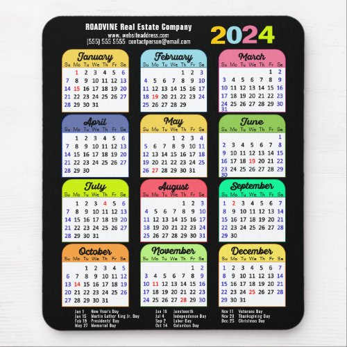 2024 Color Calendar US Public Holidays Corporate Mouse Pad