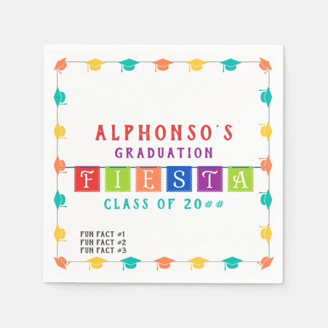 2024 Colorful Mexican Fiesta Graduation Fun Facts  Napkins (Front)
