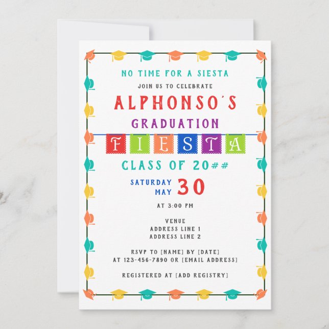 2024 Colorful Mexican Fiesta Graduation Party Invitation (Front)