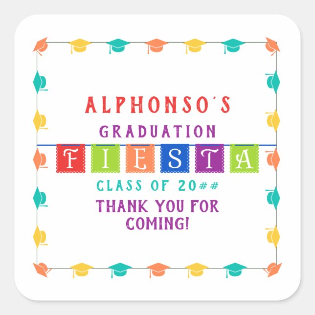 2024 Colorful Mexican Fiesta Graduation Party Square Sticker (Front)