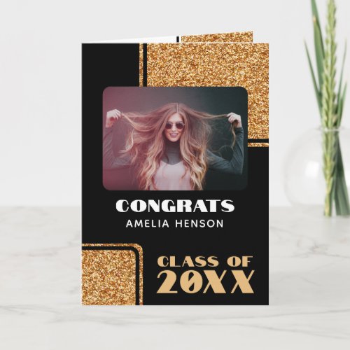 2024 Congrats Graduate Gold Glitter 2 Photos Card
