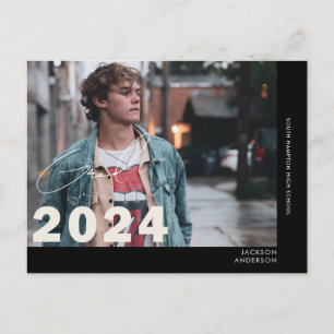 2024 Contemporary Student Photo Graduation Black Postcard