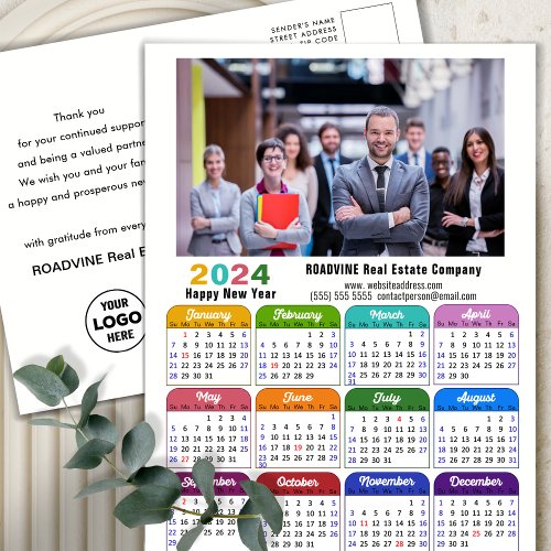 2024 Corporate Photo Colorful Calendar US Holidays Holiday Postcard