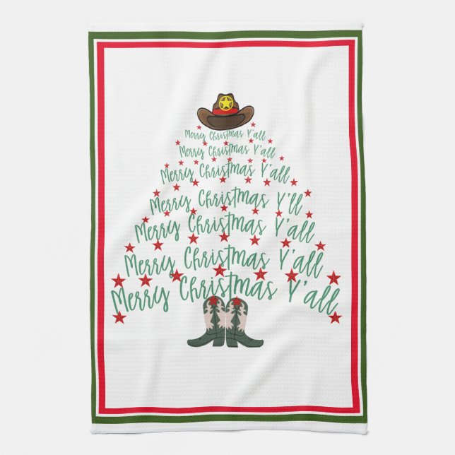 2024 Cowboy Christmas Tree  Kitchen Towel (Vertical)