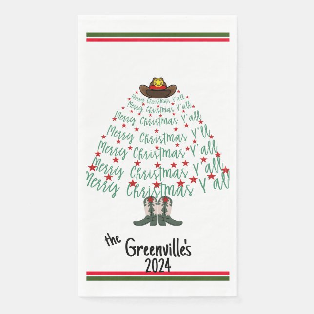 2024 Cowboy Christmas Tree  Paper Guest Towels (Front)