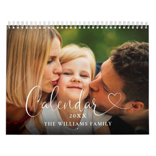 2024 Custom Family Elegant Heart Script Photo Calendar