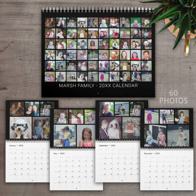 2024 Custom Modern Family 60 Photo Collage Black Calendar Zazzle   2024 Custom Modern Family 60 Photo Collage Black Calendar R D9azf 630 