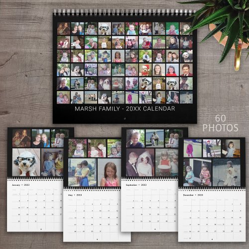 2024 Custom Modern Family 60 Photo Collage _ black Calendar