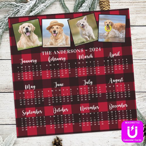 2024 Custom Pet Photo Collage Red Plaid Calendar