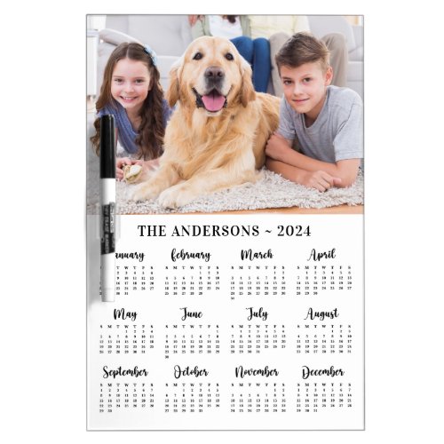 2024 Custom Photo Family Name 12 Month Calendar Dry Erase Board