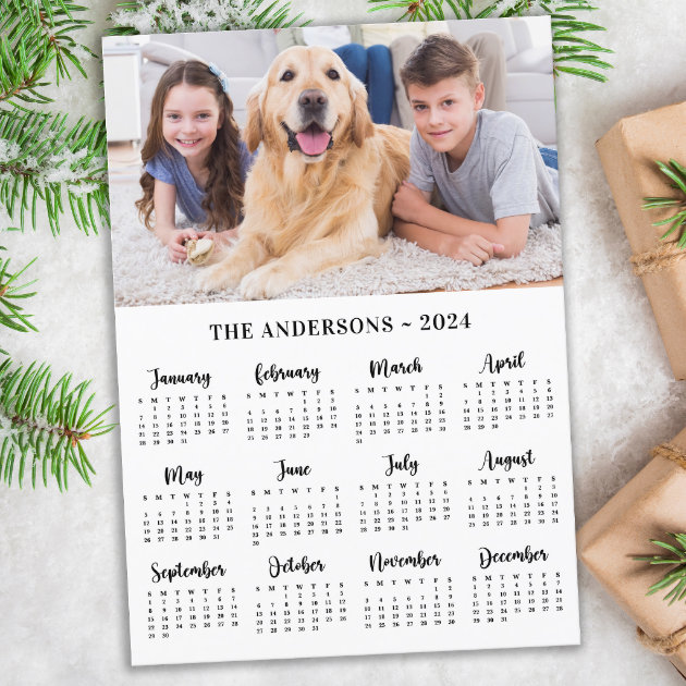 2024 Custom Photo Family Name 12 Month Calendar Holiday Card Zazzle   2024 Custom Photo Family Name 12 Month Calendar Holiday Card R 871izv 630 