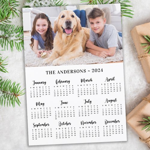 2024 Custom Photo Family Name 12 Month Calendar Holiday Card