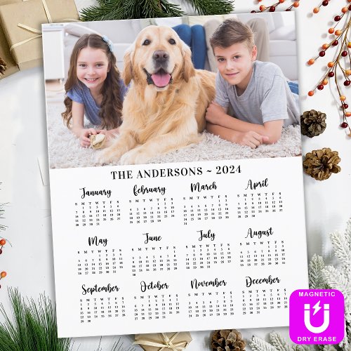 2024 Custom Photo Family Name 12 Month Calendar Magnetic Dry Erase Sheet