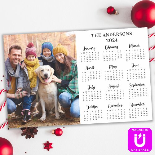 2024 Custom Photo Family Pet Dog 12 Month Calendar Magnetic Dry Erase Sheet