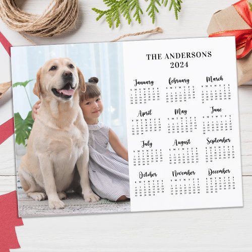 2024 Custom Photo Pet Dog Kids 12 Month Calendar Holiday Postcard