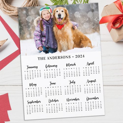 2024 Custom Photo Pet Puppy Dog 12 Month Calendar  Holiday Card