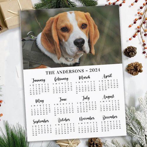 2024 Custom Photo Pet Puppy Dog New Year Calendar  Holiday Postcard