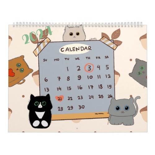 2024 Cute Cat Family Calendar