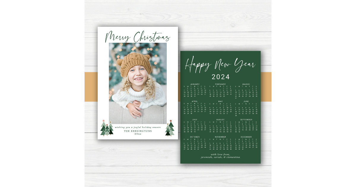 2024 Cute Minimalist Christmas Photo Calendar Holiday Card Zazzle