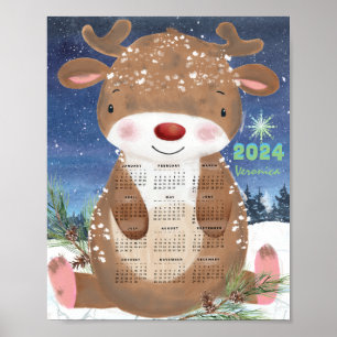 2024 Cute Reindeer Calendar Poster