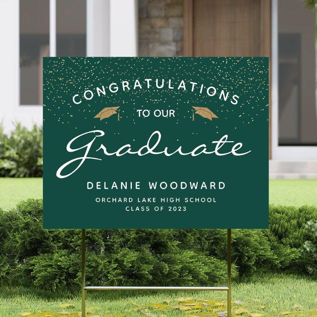 2024 Dark Green Script Gold Cap Graduation Yard Sign (Creator Uploaded)
