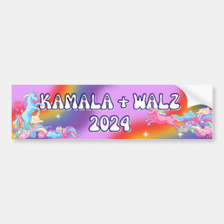 2024 Election Kamala + Walz Bumper Sticker Unicorn