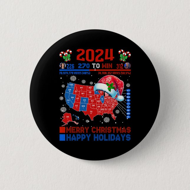 2024 Electoral Map Merry Christmas Trump Landslide Button (Front)