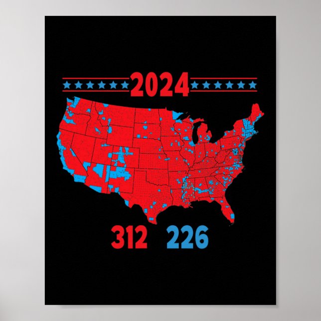2024 Electoral Map Trump 312 Red 2024 Election Res Poster (Front)