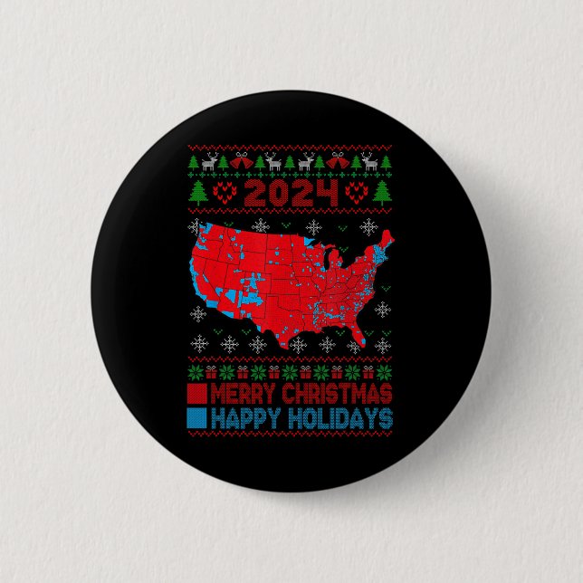 2024 Electoral Map Trump Landslide Ugly Christmas  Button (Front)