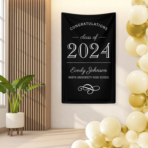 2024 Elegant Black and White Custom Graduation Banner