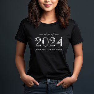 2024 Elegant Black and White Custom Graduation T-Shirt