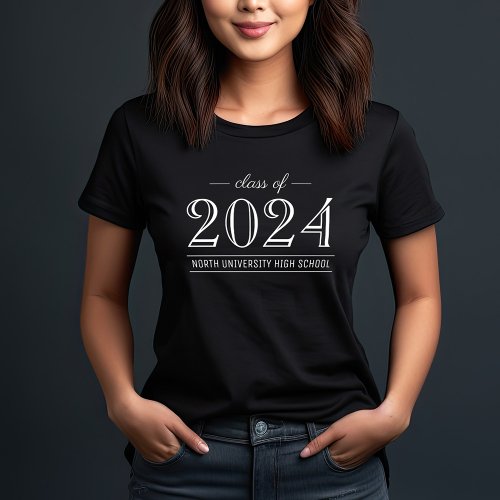 2024 Elegant Black and White Custom Graduation T_Shirt