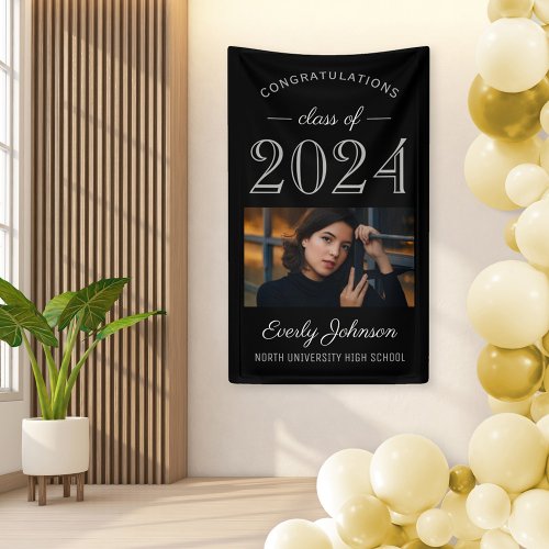 2024 Elegant Black Gray Custom Graduation Banner