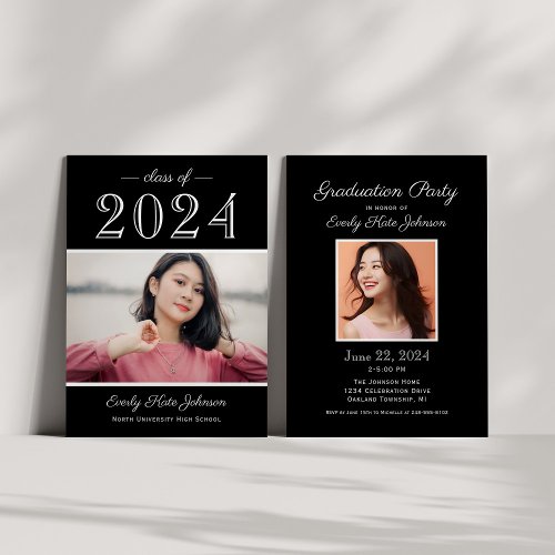 2024 Elegant Black White Photo Graduation Party Invitation