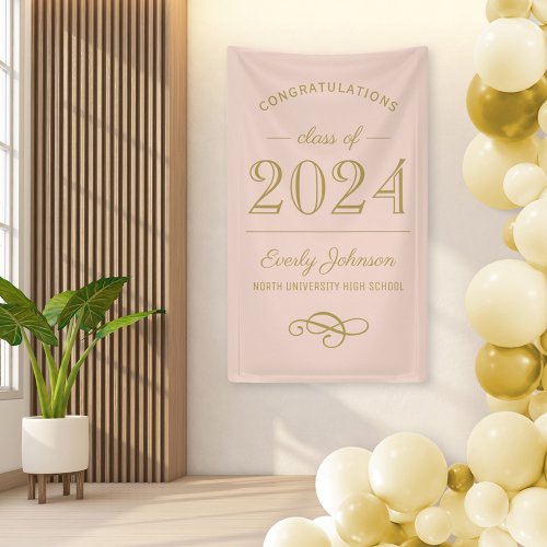2024 Elegant Blush and Gold Custom Graduation Banner