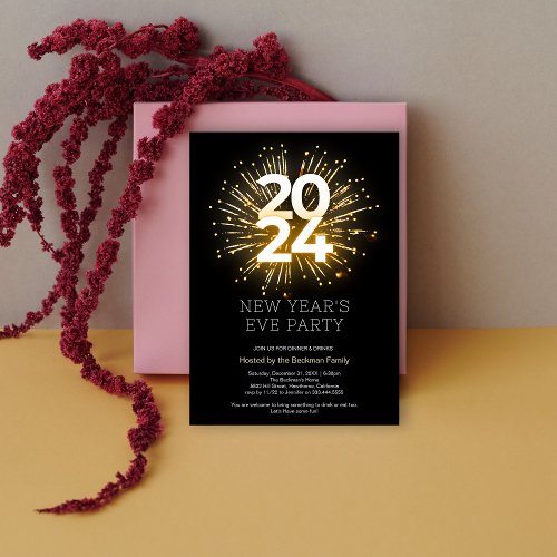 2024 Elegant Fireworks New Year Party Invitation