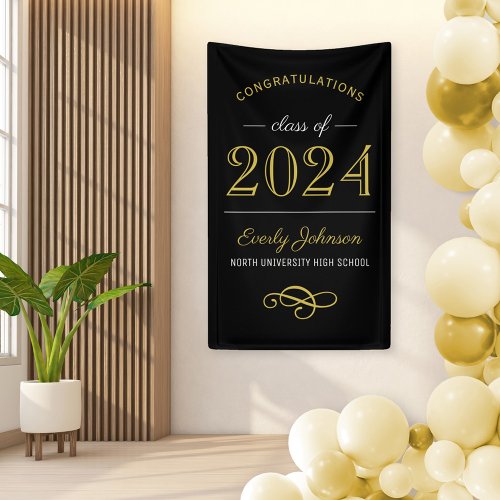 2024 Elegant Gold Black Custom Graduation Banner