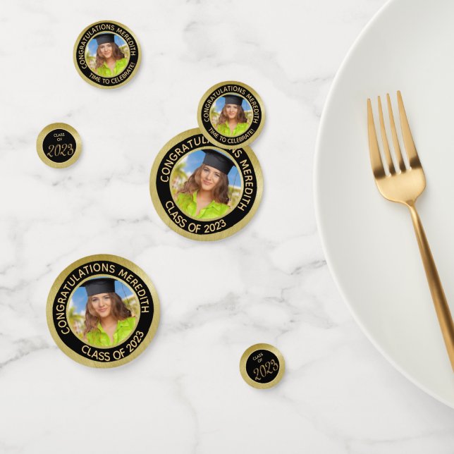 2024 Elegant Graduation Party Photo Black Gold   Confetti (Group)